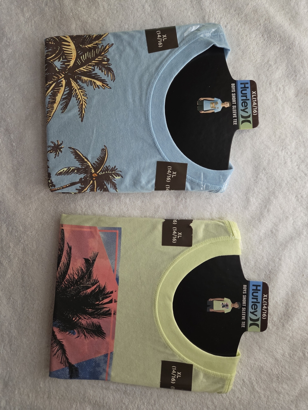 Hurley Boys 2 Short Sleeve Tees - Blue Dream Heather & Cool Matcha 2-Pack Bundle